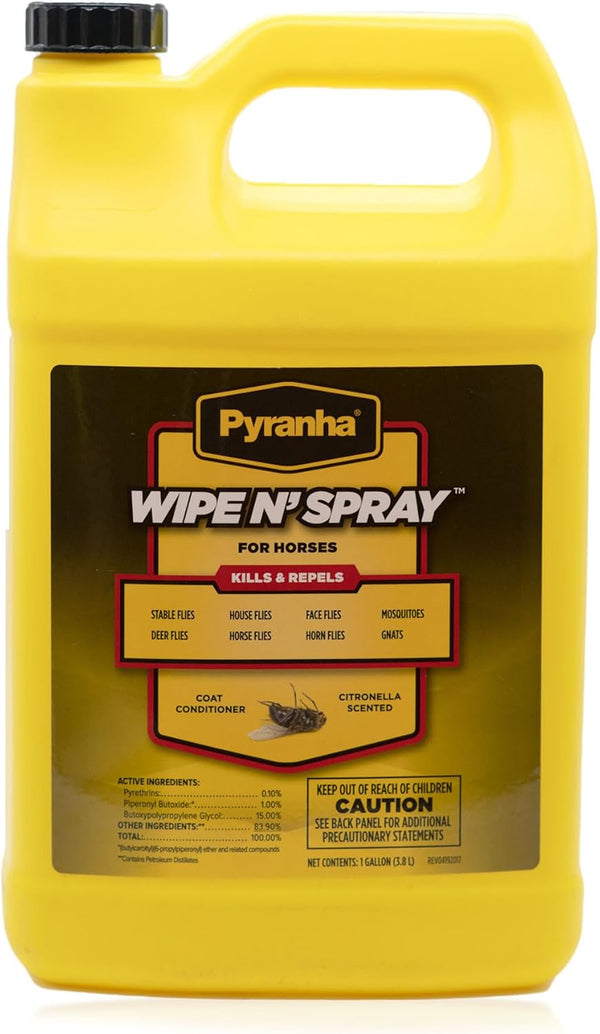 Wipe N' Spray for Horses - Oil-Based Long Lasting Fly Control Repels Horn, Deer, Horse, House, Stable, & Face Flies, Ticks, Mites, Mosquitoes, Gnats & Lice, 1 Gallon