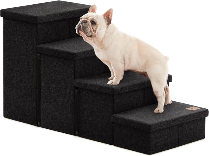 Dog Stairs for High Bed 18"H,Foldable Pet Stairs for Small Medium or Large Dogs Puppy with Storage for Bed or Couch, Cat Dog Steps Ramp with Zip up to 200 Lbs(Solid Grey,3 Steps No Condo)