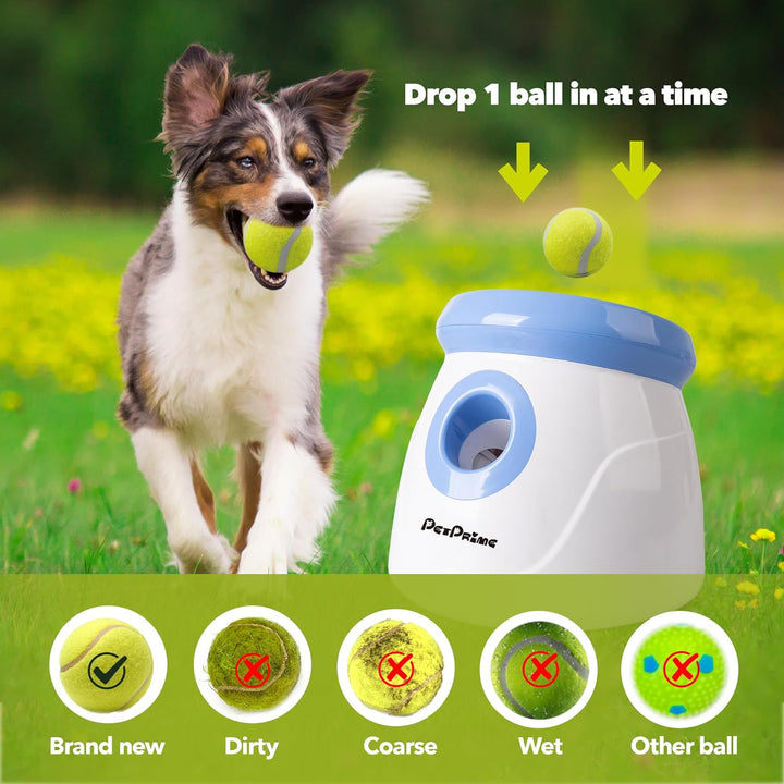Automatic Dog Ball Thrower Launcher for Small and Medium Dogs, Interative Dog Fetch Machine with 3 Tennis Balls (2'') for Indoor/Outdoor Throwing Game Launch Distance 10-30Ft