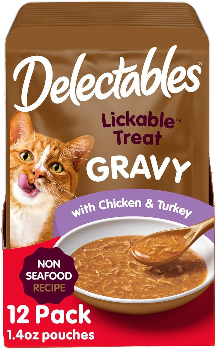 New! Delectables Lickable Treat Gravy Variety Wet Cat Treat & Food Topper, Food Topper, Hydrating, Grain-Free, No Fillers, No By-Products, No Added Preservatives, 1.4Oz Pouch, 30 Pack