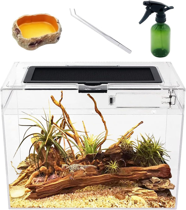 Mini Reptile Terrarium,12" X 7"X 9" Reptile Tank with Full View Visually Appealing，For Insect，Fish，Tarantula，Hermit Crab，Jumping Spider，Iguana，Tortoise，Leopard Gecko，Frog，Bearded Dragon
