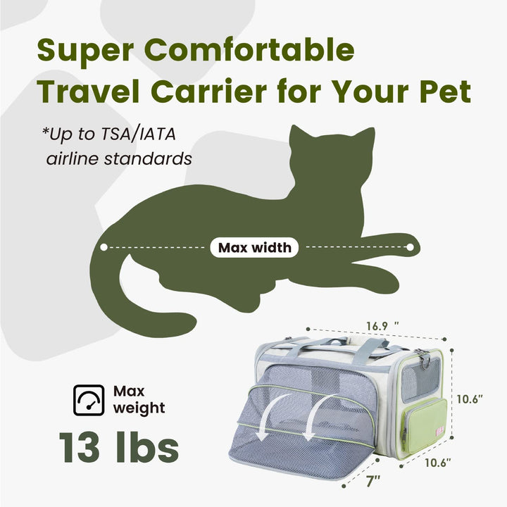 Cat Carrier with ID Tag, TSA Airline Approved Cat Carrier, Soft Sided Collapsible Pet Travel Carrier, Foldable Cat Bag, Portable, Comfortable, Convenient Cat Travel Carrier