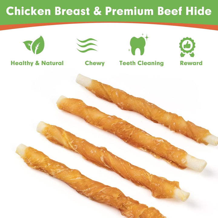 Dog Treats, Rawhide Twist Chicken Hide Sticks, Suitable for Puppy and Small Dogs, 5 Inch (Chicken, Pack of 40)