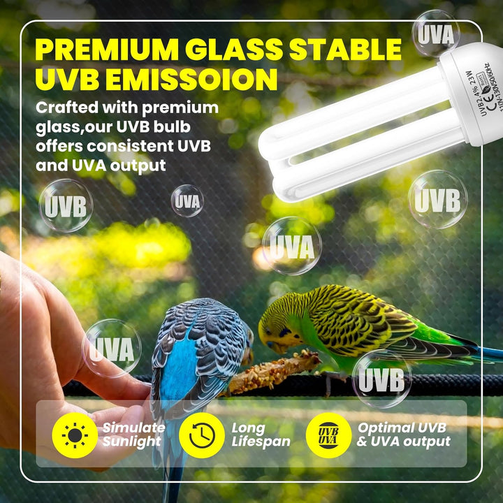 23W UVB Bulb for Bird, UVB 2.4 Compact Fluorescent Light Bulb E26 Birdcage Compact UVB 2.4 Lamp for Captive Birds and Reptiles