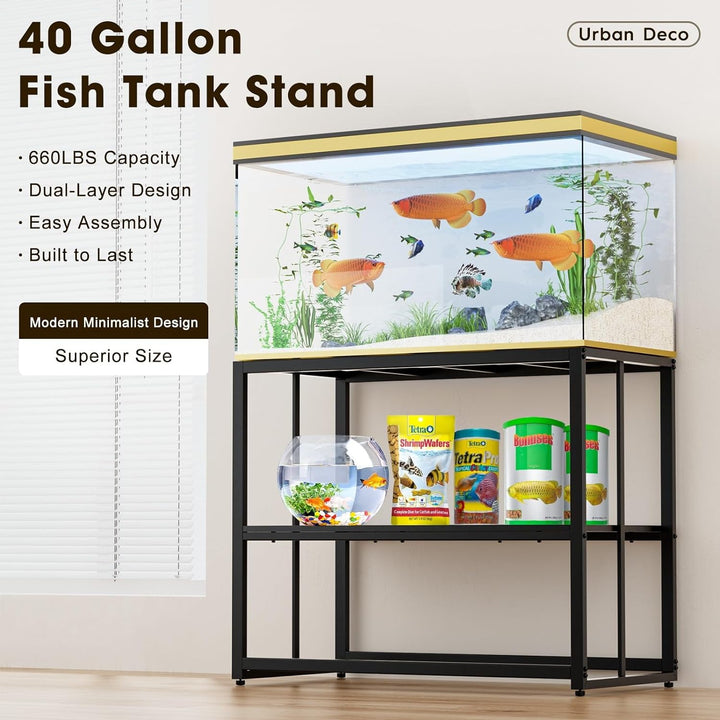 40 Gallon Fish Tank Stand 660LBS Capacity for Aquarium Stand Metal Fish Tank Stand 38.2"X18.5"X29.5" Dual-Layer Design Terrarium Stand Ideal for Home and Office