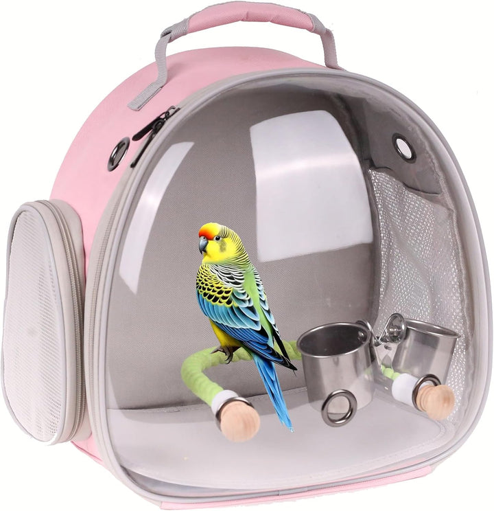 Small Bird Travel Backpack Carrier Cage, Backpack to Transport Backpack Carrier with Metal Tray Stand Perch for Parakeet Cockatiel Budgies Vet Carry Book Bag Black