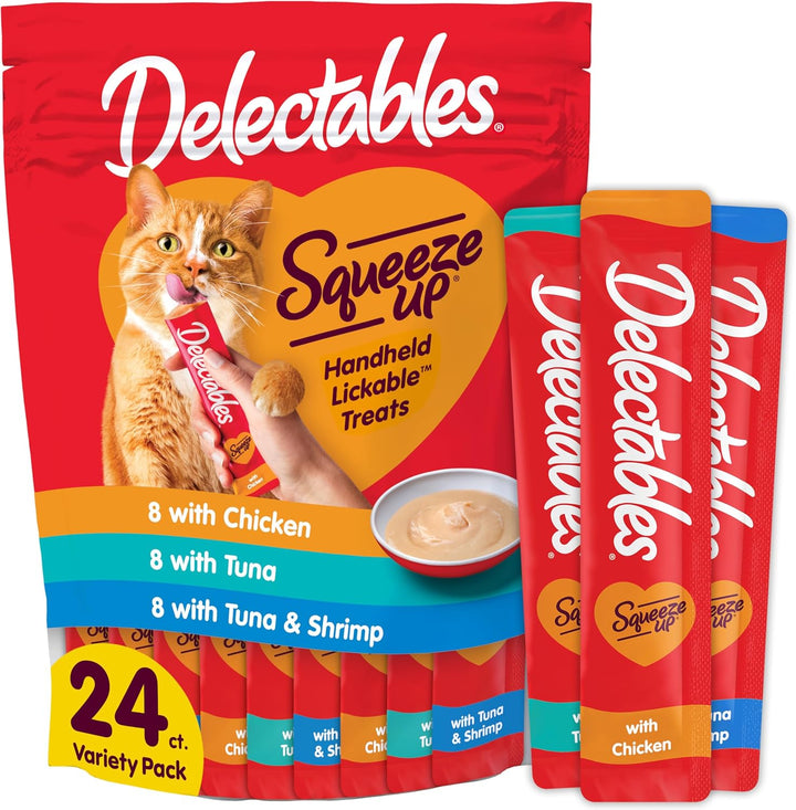 Delectables Squeeze up Variety Pack, Creamy Squeezable Puree, Lickable Wet Cat Treats, Grain Free, No Added Fillers, No By-Products, No Added Preservatives, 0.5 Ounces Tube, 72 Tubes Total