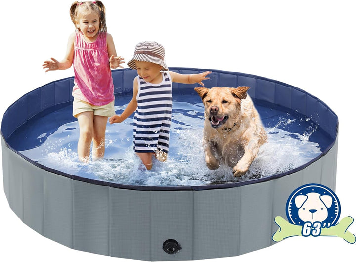 Foldable Dog Pool, Portable Pet Bath Tub and Kiddie Swimming Pool, Collapsible Bathtub for Puppies, Small, Medium and Large Dogs, Cats and Kids, 32 X 8 In, Blue