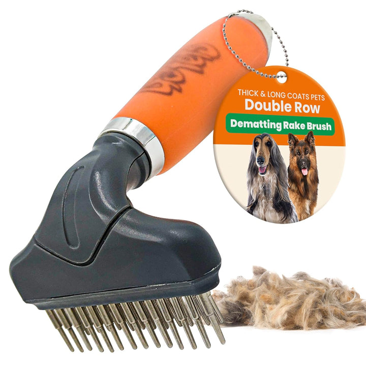 Double-Sided Dematting Tool & Deshedding Brush for Dogs & Cats, Undercoat Rake for Shedding, Mat Remover for Long Haired Pets, Dog Comb for Grooming Coats, Cat Hair Detangler & Dematter