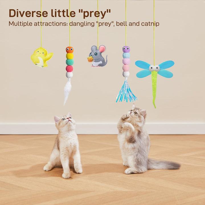Interactive Cat Feather Toys 5 Pcs, Cat Teaser Retractable Hanging Indoor Kitten Play Chase Exercise, Mental Physical Stimulation for All Breeds and Species