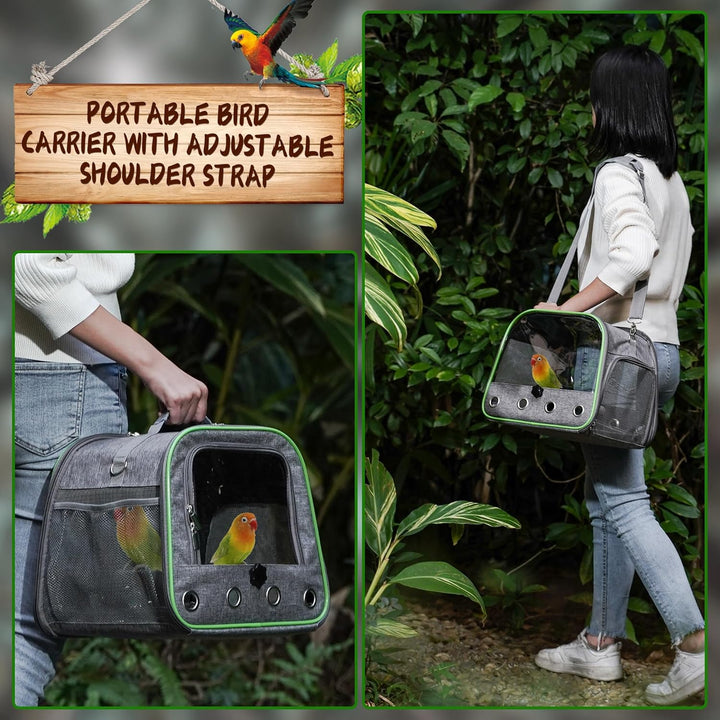 Upgraded Small Bird Carrier, Lightweight and Portable Travel Bird Cage with Stand and Easy Clean Tray, Parrot Parakeet Cockatiels Bird Travel Cage