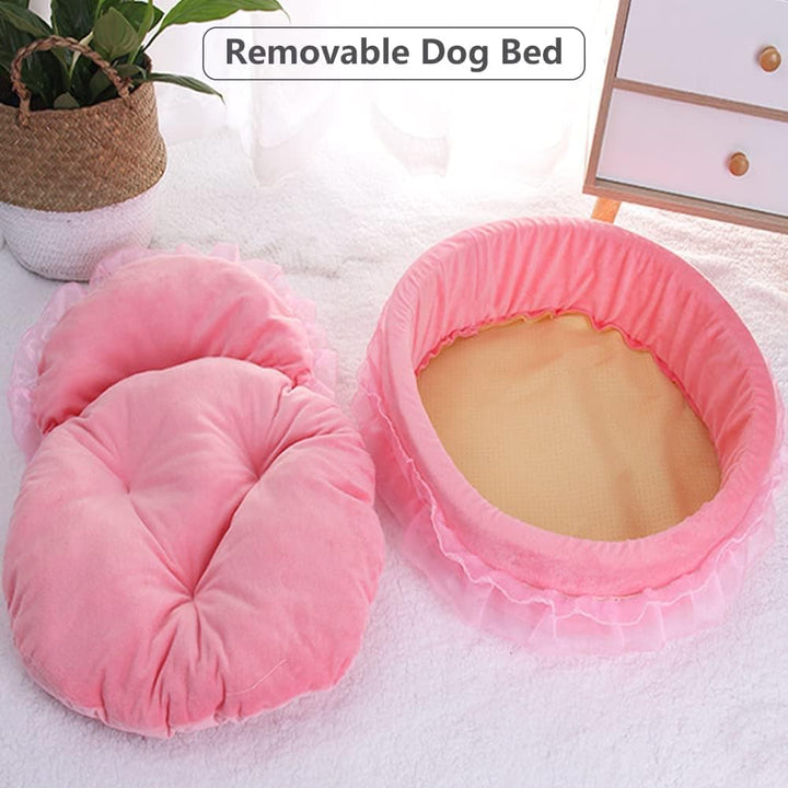 Pink Dog Bed Washable Princess Cat Couch Soft Plush Pet Sofa Nest Mat Snuggle Kitten Puppy Cave Beds Cute Cozy Kitten Doggy Kennel Cushion Small Medium Dogs Cats Sleeping Pad (S, Pink)