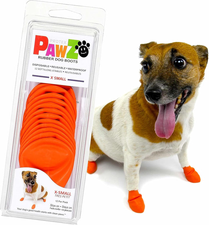 Pawz Rubber Dog Boots for Paws to 2 1/2" - All-Weather Dog Booties for Hot Pavement, Sand, Snow, Mud, and Rain - anti Slip Dog Socks - S, Red
