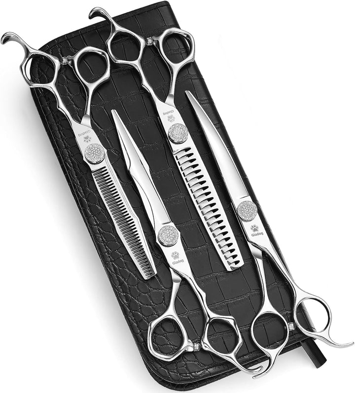 Dog Grooming Scissors Kit with Safety round Tips,  Professional 6 in 1 Grooming Scissors for Dogs, Sharp and Heavy-Duty Dog Grooming Shears for Dogs Cats Pets