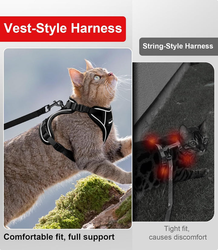 Cat Harness and Leash for Walking Escape Proof Soft Adjustable Cat Leash Breathable Comfortable Vest Easy to Wear Kitten Harness for Outdoor Travel Black S