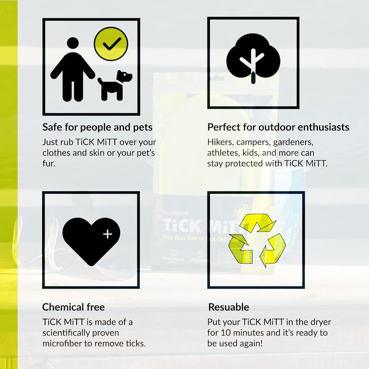 Yellow Tick Removal Glove for Humans & Pets - Safely Remove Ticks Effortlessly, Chemical-Free, Durable, Portable Tick Management Tool for Outdoor Adventures & Everyday Use