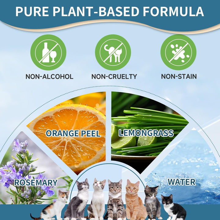 Cat Deterrent Spray, Natural Cat Repellent Spray, Cat Scratch Deterrent for Furniture, Sofas, Rugs, Curtains, Plants, Indoor & Outdoor Keep Cats Kittens Away, No Alcohol & Trace 6.76 FL Oz