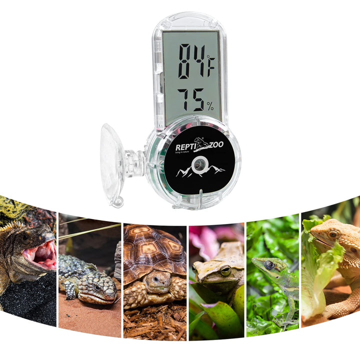 Upgraded Reptile Terrarium Thermometer Hygrometer,Digital Pet Temperature and Humidity Gauge with Suction Cup for Reptile Rearing Box Tank,4-Sides Mounting