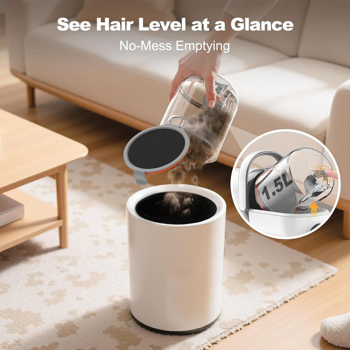 6-In-1 Dog Grooming Kit, Pet Grooming Vacuum for Shedding, Dog Hair Vacuum with Clipper Nail Trimmer Grinder, Pet Brush Groomer at Home, Low Noise Cats Hair Remover, 1.5L Dust Cup, White