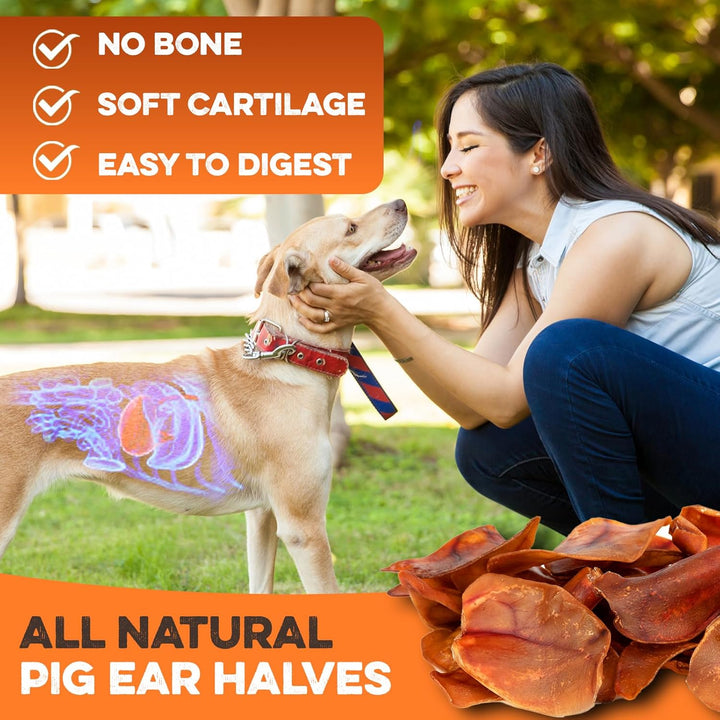 Whole Pig Ears for Dogs, 12 Ct. – All-Natural Single Ingredient Dog Chews, Slow Cooked & Fully Digestible Rawhide Alternative
