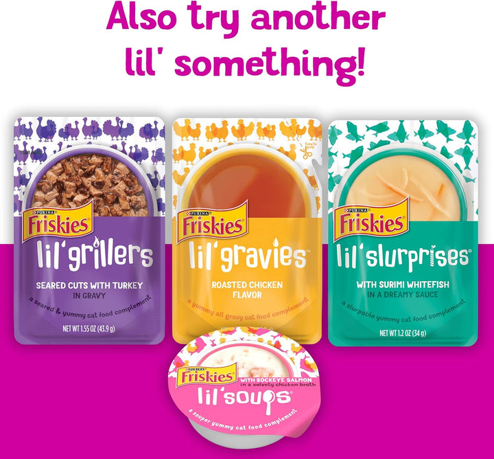 Purina  Pureed Cat Food Topper, Lil’ Shakes with Scrumptious Salmon Lickable Cat Treats - (Pack of 16) 1.55 Oz. Pouches