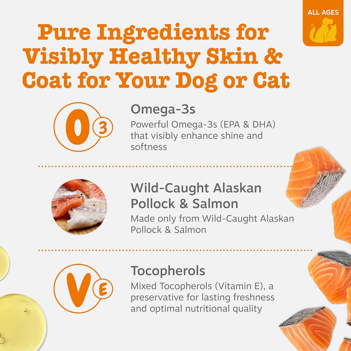 Wild Alaskan Omega-3 Blend Pollock + Salmon Oil for Dogs and Cats- Skin and Coat Support, Omega 3 Supplement for Pets, 8.5Oz