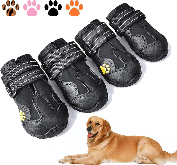 Dog Boots,Waterproof Dog Shoes,Dog Booties with Reflective Rugged Anti-Slip Sole and Skid-Proof,Outdoor Dog Shoes for Medium to Large Dogs 4Pcs-Size6