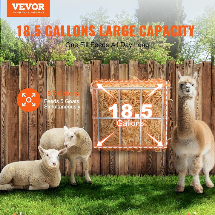 Livestock Feeder, 18.5 Gallons Large Capacity, Heavy-Duty Steel Goat Hay Rack, 24.4" Long Wall Mounted Horse Hay Holder, Multiple Sided Feeding Rack for Sheep Farm Livestock Indoor Outdoor