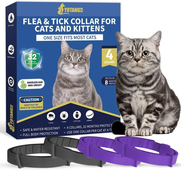 4 Pack Flea Collar for Cats, 32 Months Flea and Tick Prevention for Cat, Waterproof Natural Cat Fleas and Ticks Treatment, Adjustable Fleas and Ticks Collar for Cats Kittens(4 Colors)