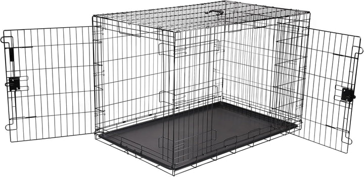 Durable, Foldable Metal Wire Dog Crate with Tray, Double Door, 36 X 23 X 25 In, Black