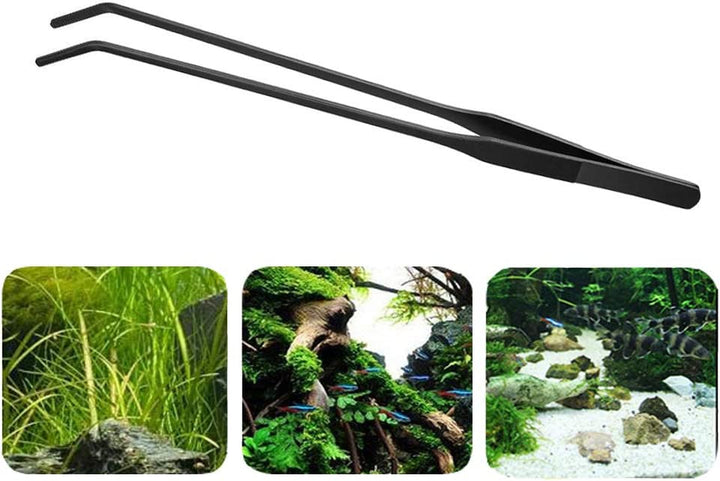 15 Inch Black Curved Aquarium Tweezers Stainless Steel Curved Tweezer with Carbonation Protection Coating against Rust Long Reptiles Feeding Tongs for Aquatic Plants Lizards Spider Snakes