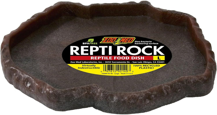 Reptile Rock Food Dish, Medium, 7.25"L X 6"W X 0.75"H, Colors May Vary Black