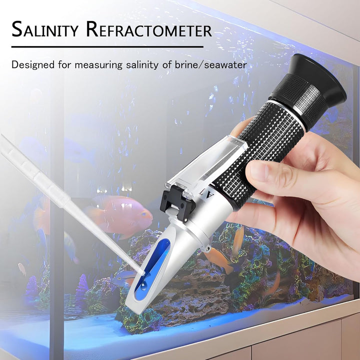 Seawater Salinity Refractometer, Automatic Temperature Compensation Sea Water Salinity Measurer for Aquarium, Hydrometer, 0-100Ppt & 1.000-1.070 Salinity Specific Gravity