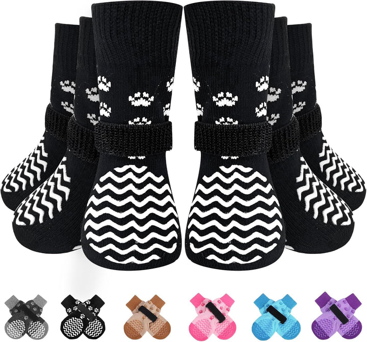 6Pcs anti Slip Dog Socks to Prevent Licking Paws, Dog Shoes for Hot Pavement, Double Sides Dog Boots & Paw Protectors Booties for Hardwood Floors with Grippers Small Medium Large Senior Dog