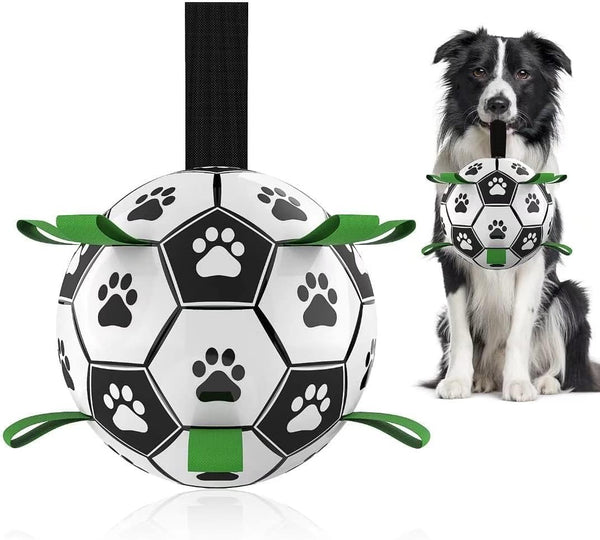 Premium Dog Toys Balls, Dog Soccer Ball with Straps, Dog Birthday Gifts, Herding Ball, Durable Balls for Small Medium Pet, Puppy Outdoor Toy, Pet Training Soccer Ball, World Cup Soccer (6 Inch)