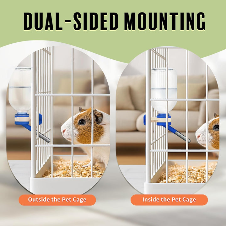 No-Drip Water Bottle Feeder for Guinea Pigs, Hamsters, Bunnies, Ferrets, & Small Pets, 10.2 Fl.Oz, 300Ml - Easy to Install in Cages/Crates, US Patented Leakproof Nozzle 10Mm, Blue (C128)