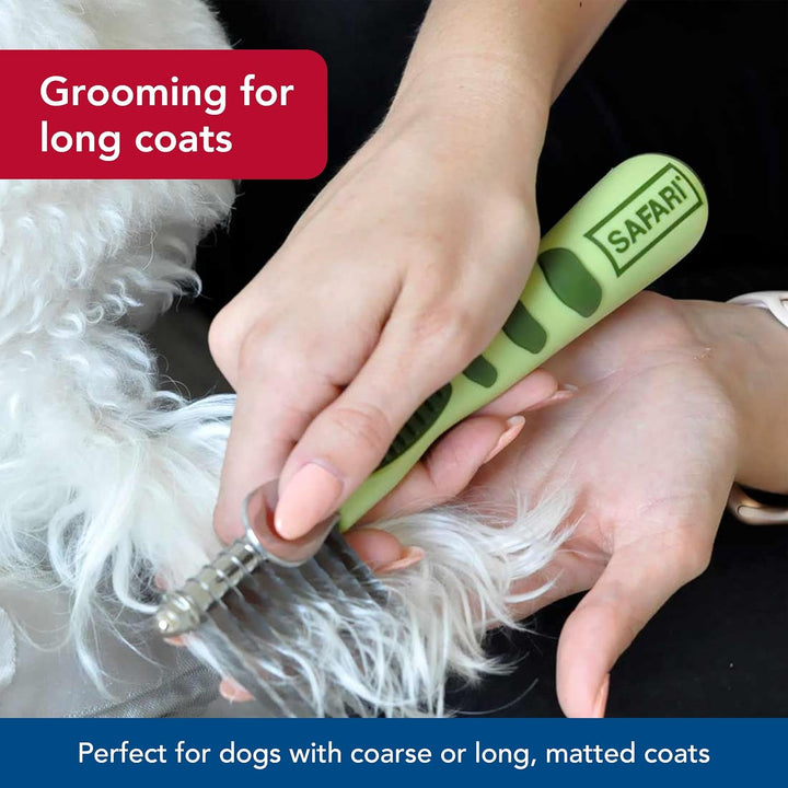 Pet Safari Dog De-Matting Comb - Serrated Stainless Steel Grooming Tool for Dogs with Medium to Long Hair - Keeps Coats Smooth & Soft - One Size