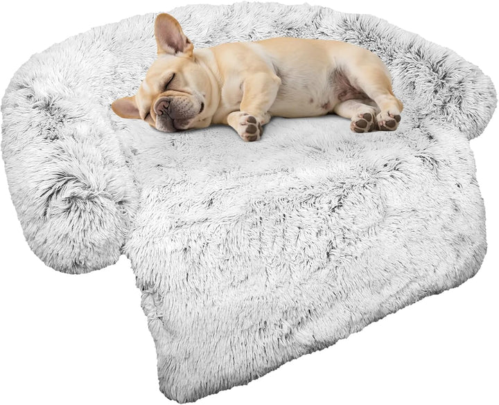 Calming Dog Bed Fluffy Plush Dog Mat for Furniture Protector with Removable Washable Cover for Large Medium Small Dogs and Cats (Large, Light Grey)