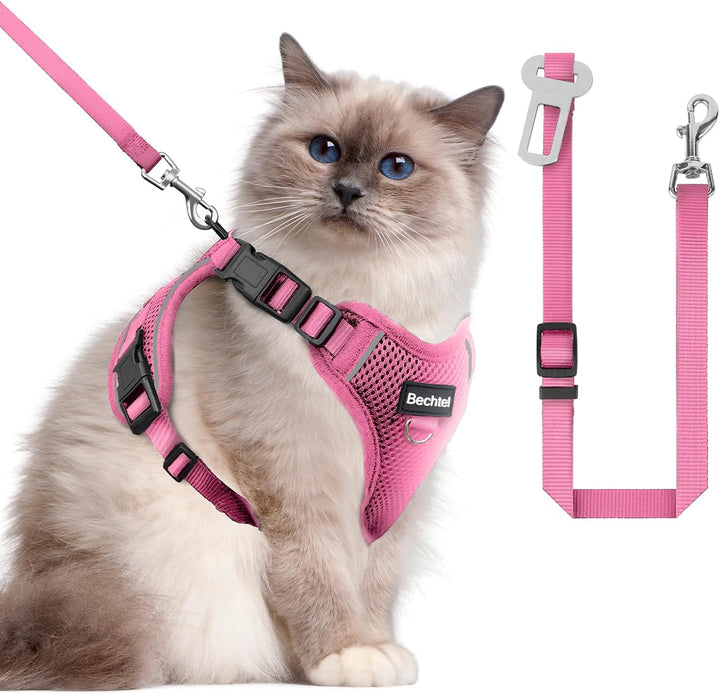Cat Harness, Cat Harness and Leash for Walking, Adjusted in Four Directions and Breathable Cat Harness for anti Escape That Can Be Fitted and Positioned, Reflective Strips Harness, Black, S
