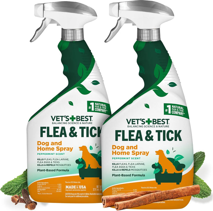 Vet’S Best Indoor Flea and Tick Spray – Dog Flea and Tick Treatment for Home, Plant-Based Formula with Natural Oils, Kills Fleas, Eggs & Ticks on Contact, Made in USA, 32 Oz