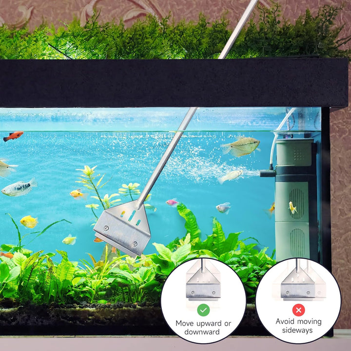Algae Scraper for Glass Aquariums, 25.6" Fish Tank Cleaner, Stainless Steel Algae Scraper for Fish Tank with 10 Blades, Aquarium Glass Cleaning Tools, Cleaning Accessories
