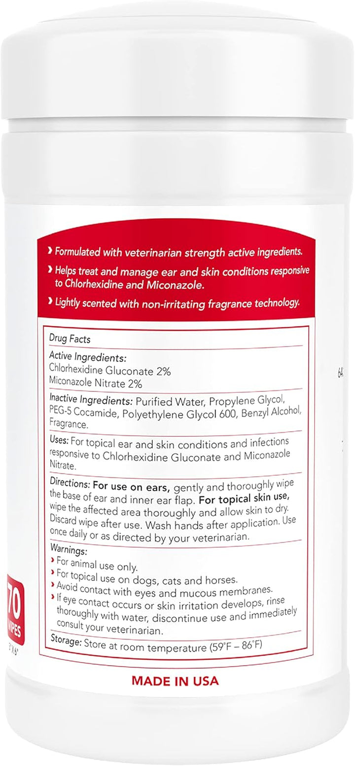 Medicated Dog Wipes, 2% Chlorhexidine and 2% Miconazole Formulated Pet Wipes for Dogs and Cats - 5"X 6" Size XL Wipes - 70 Count - Sold in over 10,000 Vet Clinics and Pet Stores Worldwide