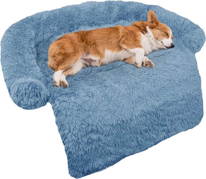 Calming Dog Bed Fluffy Plush Dog Mat for Furniture Protector with Removable Washable Cover for Large Medium Small Dogs and Cats (Large, Light Grey)
