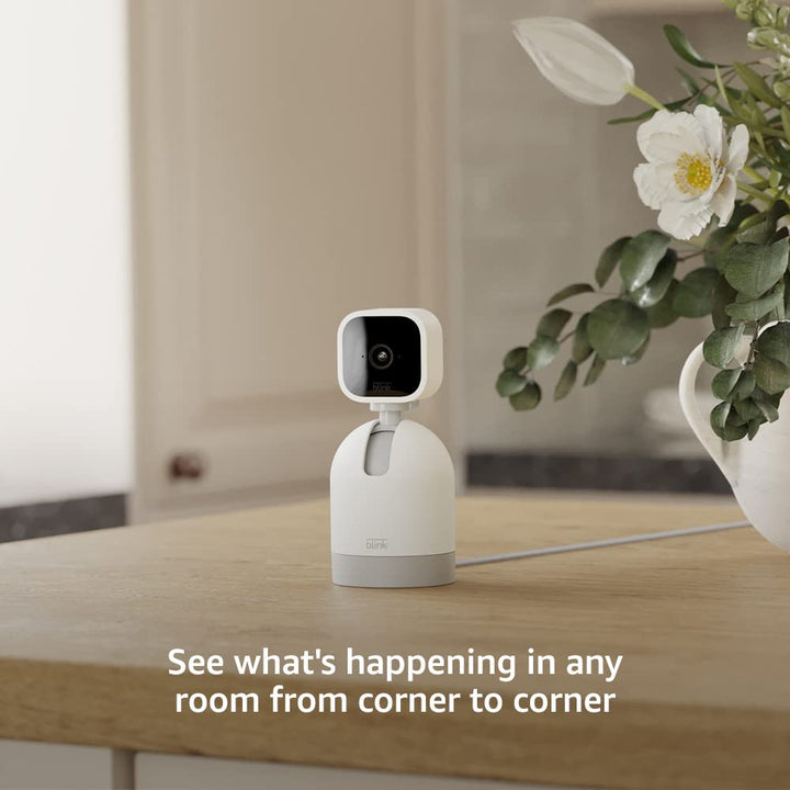 Mini Pan-Tilt Camera (Newest Model), Rotating Indoor Plug-In Smart Security Camera, Two-Way Audio, HD Video, Motion Detection, Works with Alexa (White)