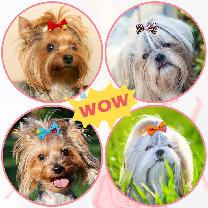 100PCS Cute Puppy Dog Small Bowknot Hair Bows,Yorkie Doggie Bows with Rubber Band Pet Grooming Bows Dog Hair Costume Accessories for Small Dog