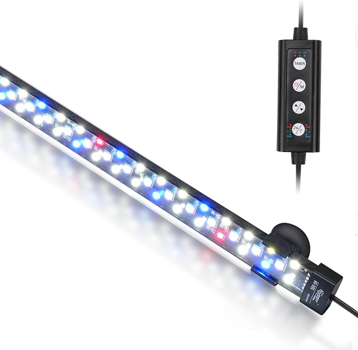 24/7 Mode Submersible Aquarium LED Light, Full Spectrum Hidden Fish Tank Light with 3 Rows Beads 7 Colors Auto on off Sunrise-Daylight-Moonlight, Adjustable Timer Brightness 6W