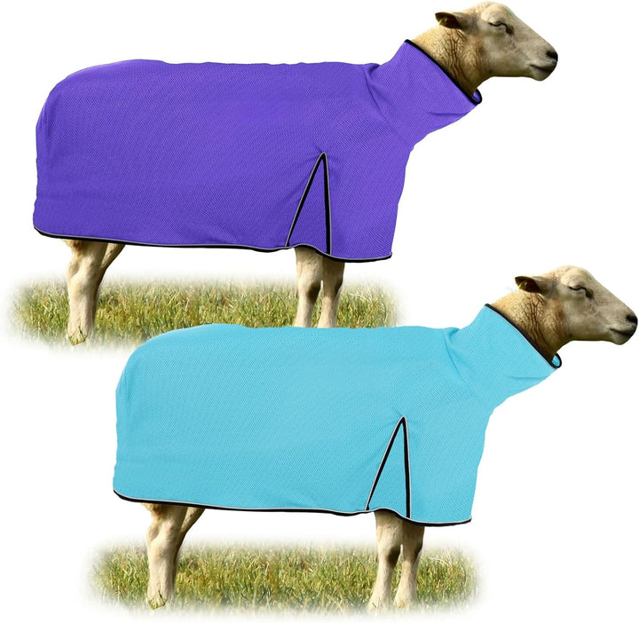 2 Pcs Sheep Blanket Mesh Medium Goat Blanket with Mesh Butt and Adjustable Belly Strap Fits Lambs 110-140 Lbs for Show Lambs, Offers Effective Protection from Fly Bites (Blue, Purple)