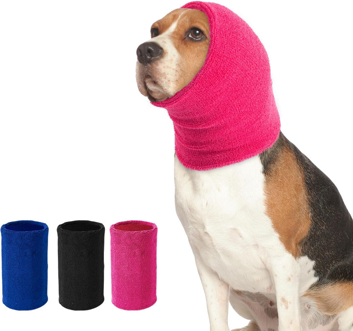 Dog Ear Muffs Noise Protection, Dog Calming Hoodie Cat Anxiety Relief Ear Wrap, Double Layer Thickened Soft Elastic Neck Head Cover Noise Cancelling for Grooming,Force Drying,Fireworks (Blue, Small)