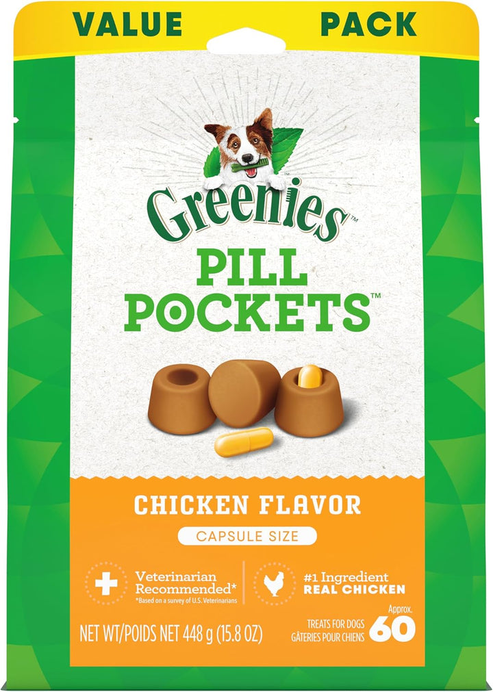 Pill Pockets for Dogs Large Size, Soft Dog Treats, with Real Peanut Butter, 15.8 Oz. Pouch (60 Treats)