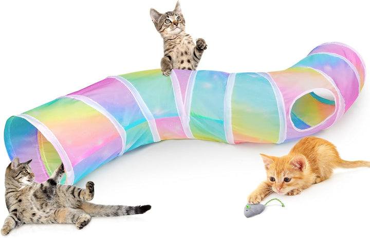 Cat Tunnel, Cat Tunnels for Indoor Cats, S-Shape Cats Cave with Cat Toys, Foldable Cat Tubes and Tunnels for Cats, Rabbit, Puppy, Guinea Pig